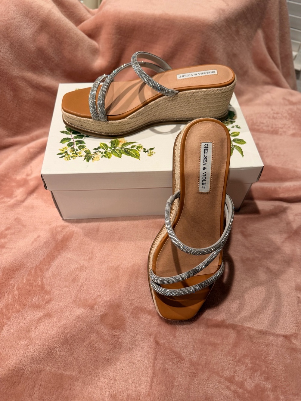 Chelsea & Violet Sparkling Silver Espadrille Wedge Sandals